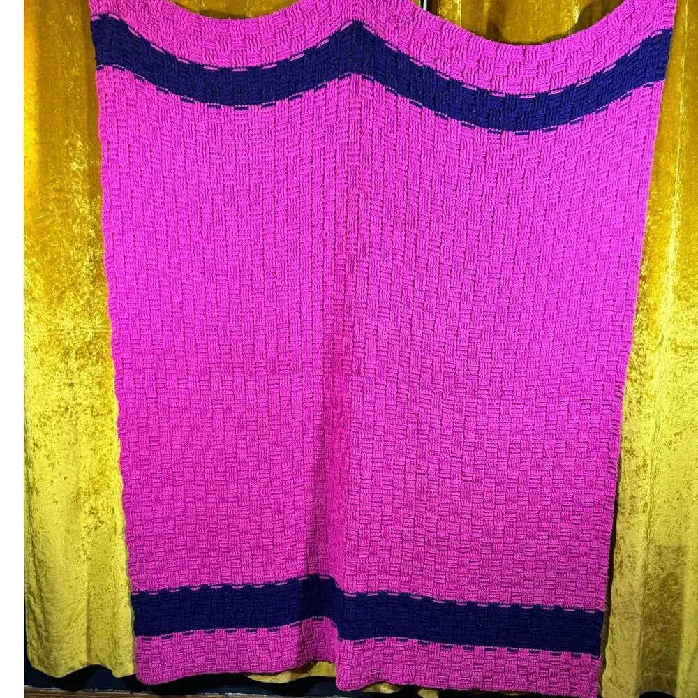 Handmade Crochet Blanket Throw Purple & Navy Blue Basketweave Large Size 54x74